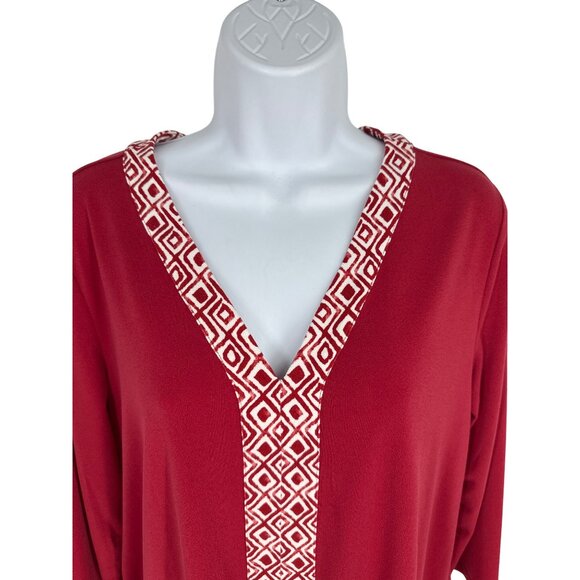 Magnolia Grace Zendaya Handkerchief Hemline Tunic Red W/ Geometric Trim Sz L - Picture 2 of 10